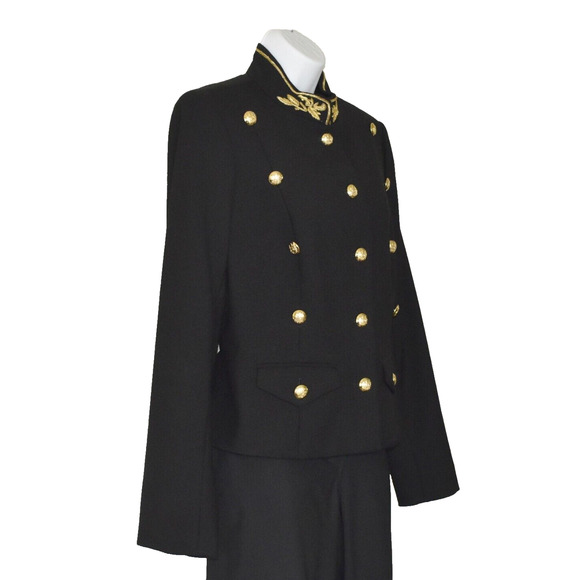 C0 NWT LAUREN RL Blk Wool Double Breasted Gold Embroidery Military Jacket Sz 10 - Picture 2 of 5